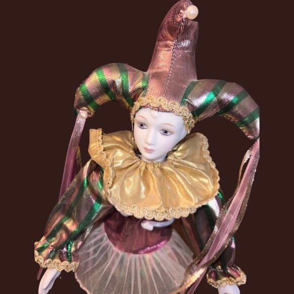 5 Harlequin Porcelain Clown Jester Doll Hands Feet Hand Painted Art W/ Stands 18 - Picture 14 of 16